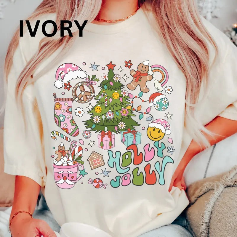 Holly Jolly Doodle Shirt Shirt Comfort Colors Shirt (COMFORT COLORS CASUAL SHIRT SHIRT) Cotton Fabric Womenswear Top Printed T-Shirts, Hoodie, Sweatshirt - T-Shirt, Sweatshirt, Hoodie