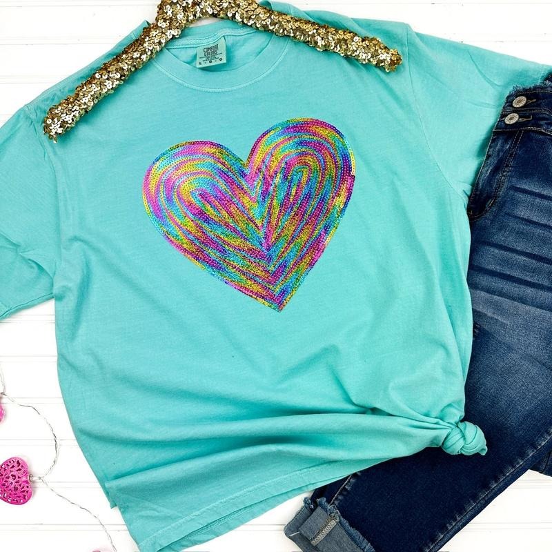Holographic Heart Sequin Patch Comfort Colors T-Shirts, Hoodie, Sweatshirt - T-Shirt, Sweatshirt, Hoodie