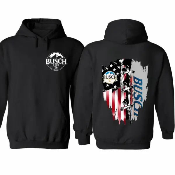 Busch Beer American Flag 2 Sided 100% Cotton Menswear Tops Busch Lightstyle{N002}2 T-Shirts, Hoodie, Sweatshirt - T-Shirt, Sweatshirt, Hoodie