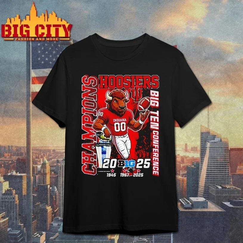 Hoosiers Champions Big Ten Conference Big 2025 macos shirt Unisex T-shirt, Sweatshirt, Hoodie, Long Sleeve Tee - T-Shirt, Sweatshirt, Hoodie