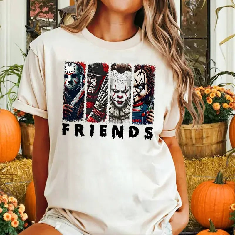 Horror Characters Friends Shirt Halloween 2024 Shirt T-Shirts, Hoodie, Sweatshirt - T-Shirt, Sweatshirt, Hoodie