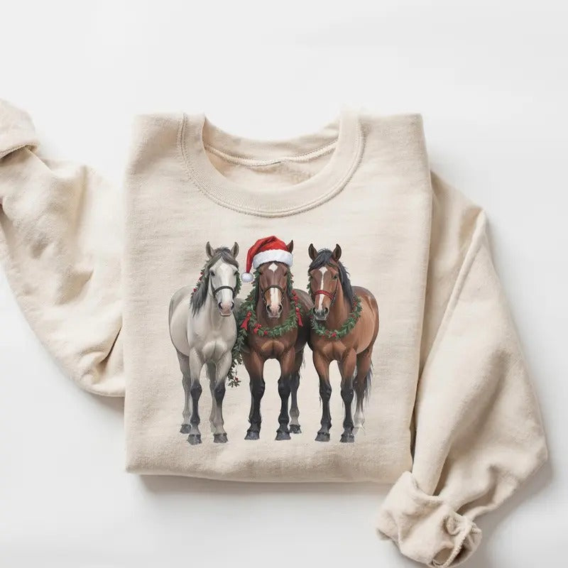 Horse Western Horse Shirt Funny Holliday Horse Lover Xmas Cotton T-Shirts, Hoodie, Sweatshirt - T-Shirt, Sweatshirt, Hoodie