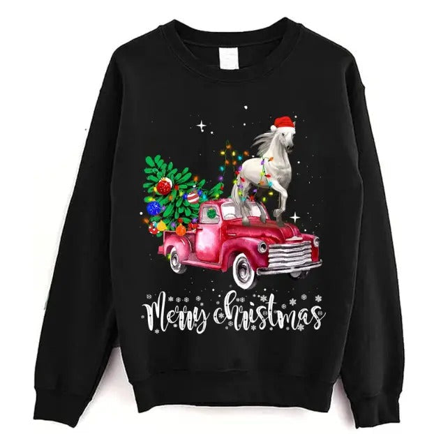 Horse Riding Red Truck Xmas Merry Horse Horse Horse Tree Light T-Shirts, Hoodie, Sweatshirt - T-Shirt, Sweatshirt, Hoodie