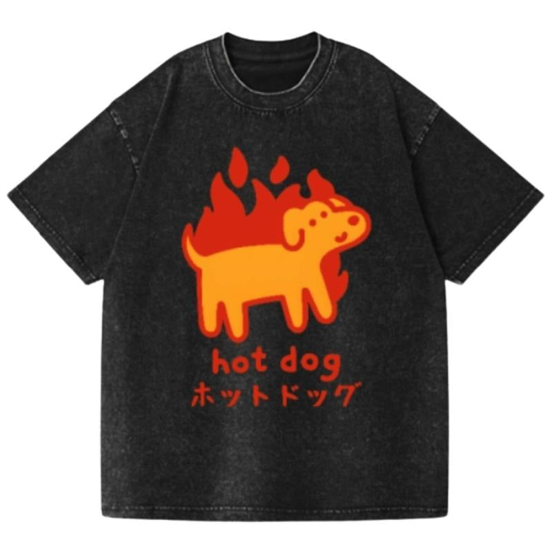 Hot Dog Vintage Wash Japanese Funny Anime Comfort Top Summer Womenswear T-Shirts, Hoodie, Sweatshirt - T-Shirt, Sweatshirt, Hoodie