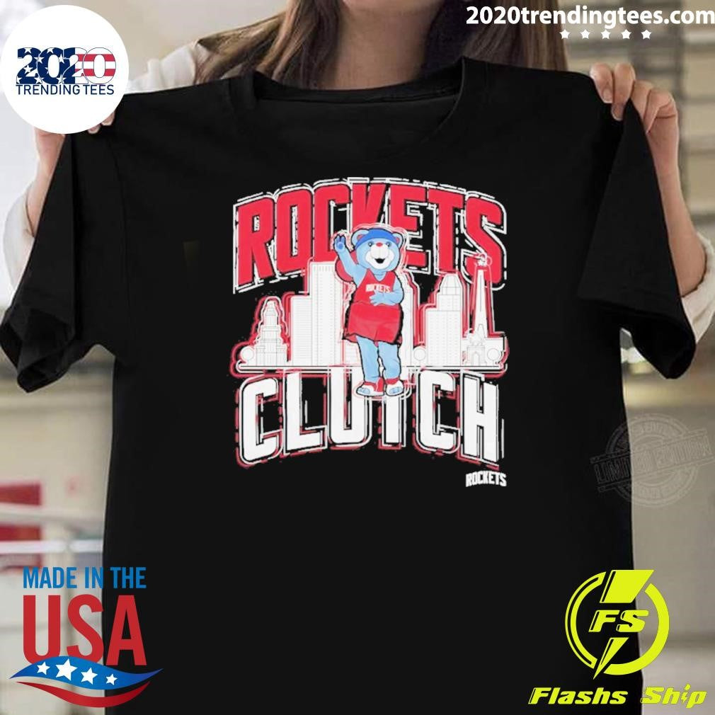 Houston Rockets Stadium Clutch Mascot City Skyline Shirt Unisex T-shirt, Sweatshirt, Hoodie, Long Sleeve Tee - T-Shirt, Sweatshirt, Hoodie