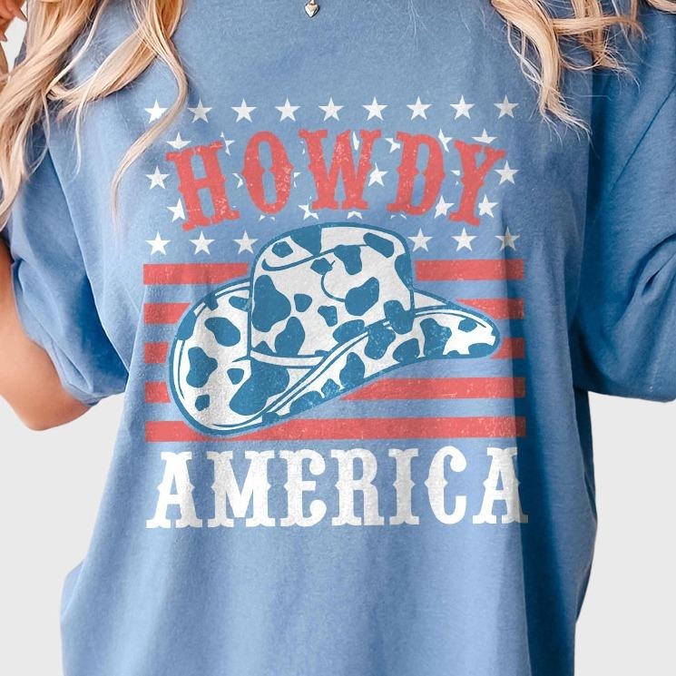 Howdy America Shirt 4th July Cowboy Patriotic Independence Day Celebration USA Flag Retro American Pride Shirt Casual Comfortable Summer Top Western July 4th T-Shirts, Hoodie, Sweatshirt - T-Shirt, Sweatshirt, Hoodie
