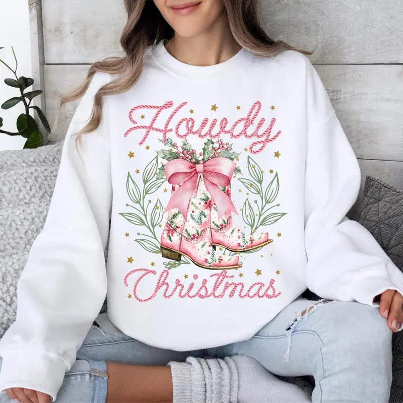 Howdy Western Coquette Cowgirl Pink Xmas Full Sizes Full Colors T-Shirts, Hoodie, Sweatshirt - T-Shirt, Sweatshirt, Hoodie
