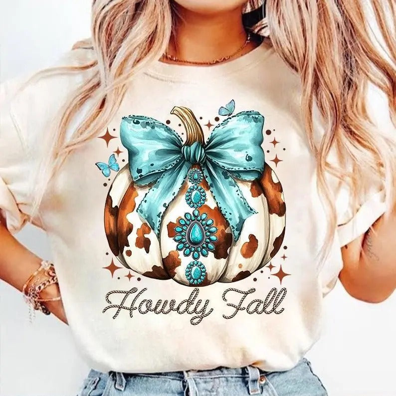 Howdy Fall Western Pumpkin Shirt Fall Cowhide Pumpkin Fall Western Pumpkin Cotton T-Shirts, Hoodie, Sweatshirt - T-Shirt, Sweatshirt, Hoodie