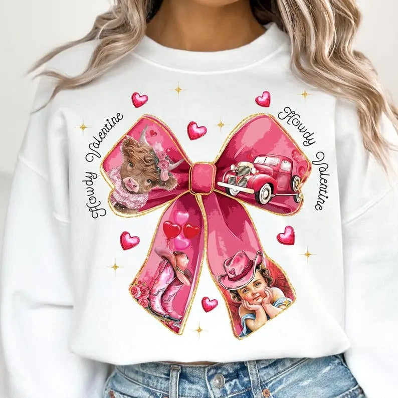 Howdy Valentine Coquette Western Valentine Cupid Valentines Retro Valentine Cupid T-Shirts, Hoodie, Sweatshirt - T-Shirt, Sweatshirt, Hoodie