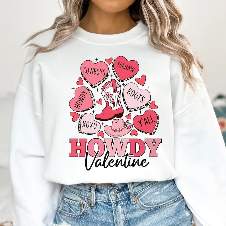 Howdy Valentine Western Valentines Conversation Hearts Retro Valentine Cowgirl Valentines T-Shirts, Hoodie, Sweatshirt - T-Shirt, Sweatshirt, Hoodie