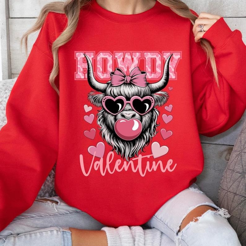 Howdy Valentine Valentine Highland Cow Valentines Coquette Valentines T-Shirts, Hoodie, Sweatshirt - T-Shirt, Sweatshirt, Hoodie
