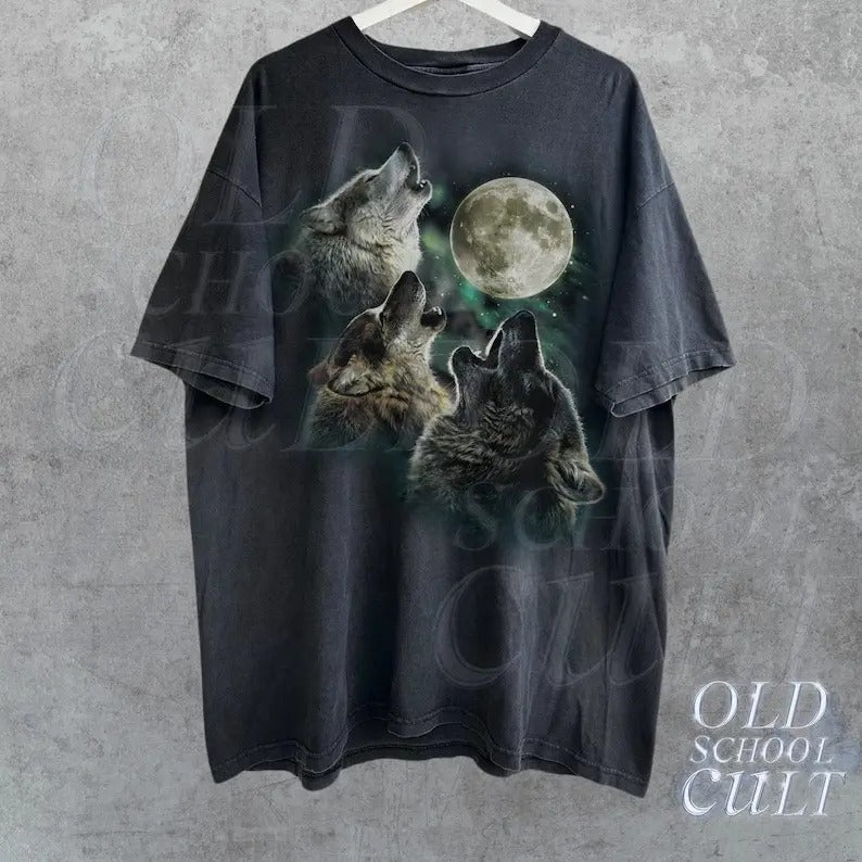 Howling Wolves Vintage 90s Shirt Wolf Moon Wild Free Loyal Wolf Shirt Grey Wolf Washed Oversize Distressed Retro Shirt T-Shirts, Hoodie, Sweatshirt - T-Shirt, Sweatshirt, Hoodie