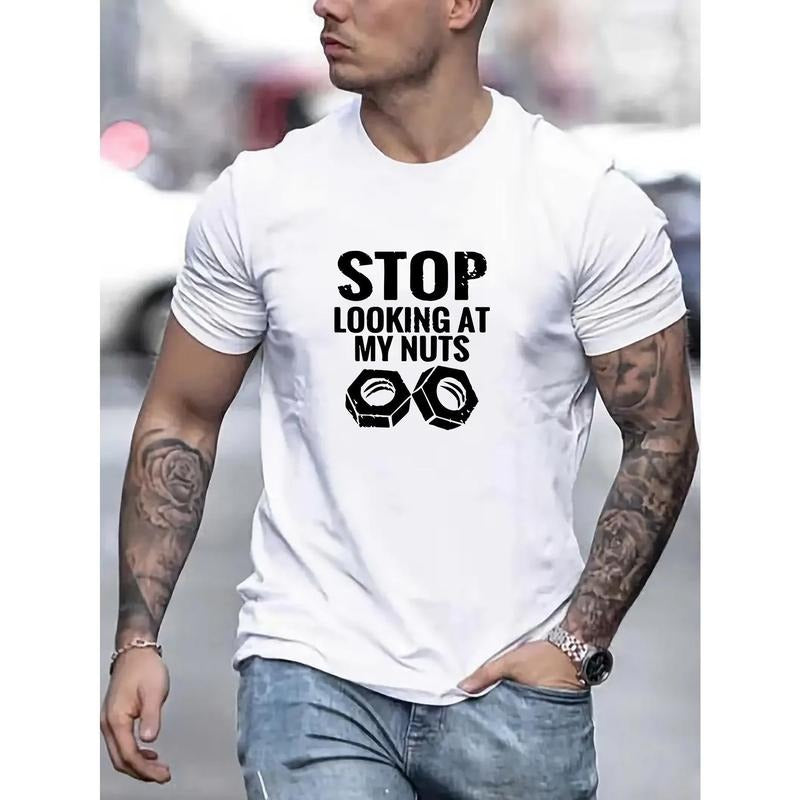Humorous Stop Looking My Nuts Soft & Breathable Cotton Casual Made USA T-Shirts, Hoodie, Sweatshirt - T-Shirt, Sweatshirt, Hoodie