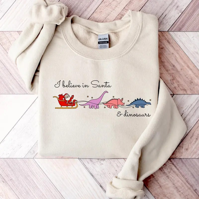 I Believe Santa Dinosaurs Santa Dinosaur Lover Shirt Santa Claus Dino Reindeers Classic Cotton T-Shirts, Hoodie, Sweatshirt - T-Shirt, Sweatshirt, Hoodie