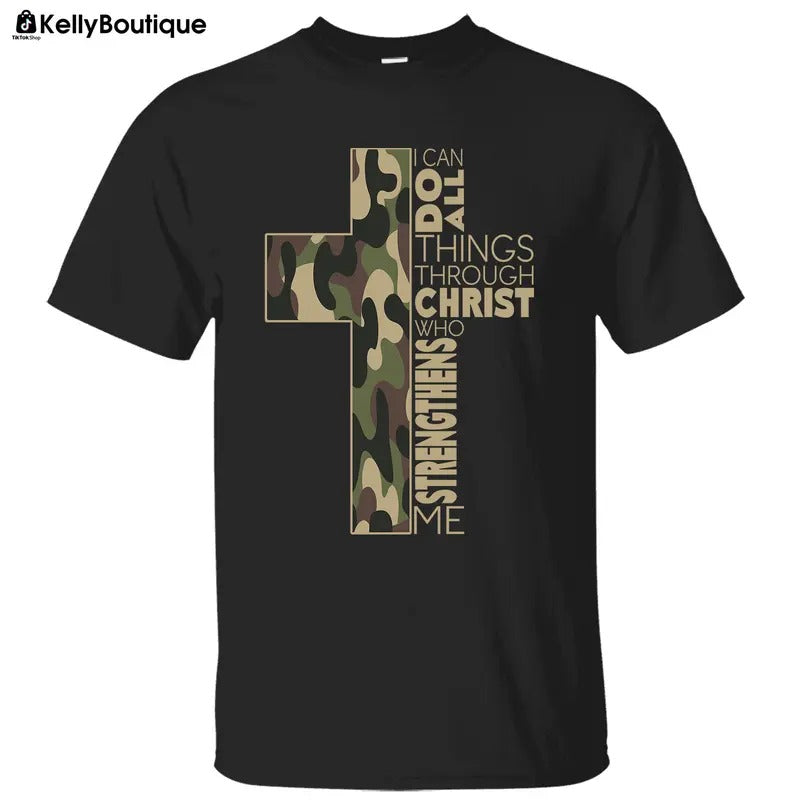 I Can Do All Things Through Christ Who Strengthens Me Camo Christian Philippians Cross Printed Classic Cotton T-Shirts, Hoodie, Sweatshirt - T-Shirt, Sweatshirt, Hoodie