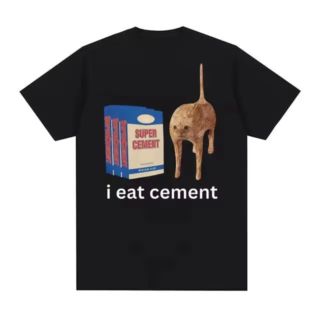 I Eat Cement Cursed Cat Funny Meme Vintage Humor Short Sleeve Male High Quality Cotton Tops T-Shirts, Hoodie, Sweatshirt - T-Shirt, Sweatshirt, Hoodie