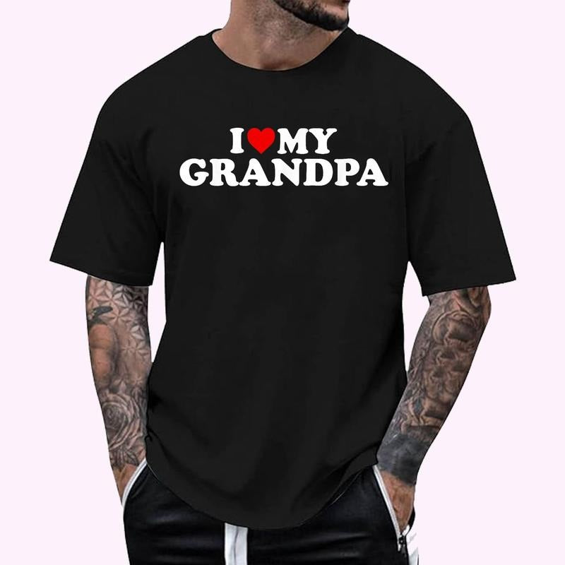 I Love My Grandpa Regular Fit Letter Round Neck Casual Short Sleeve Crew Neck Shirt Summer Top Daily T-Shirts, Hoodie, Sweatshirt - T-Shirt, Sweatshirt, Hoodie