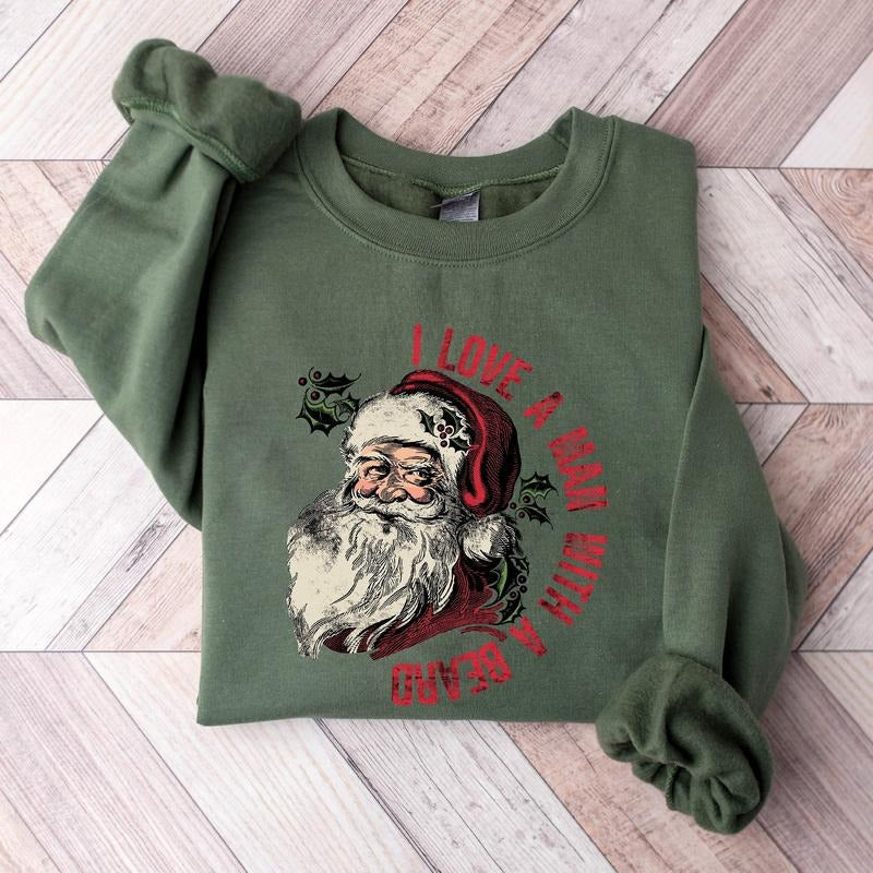 I Love Man Beard Santa Funny Santa Beard & Cotton Fabric Fit Womenswear Classic Fitted T-Shirts, Hoodie, Sweatshirt - T-Shirt, Sweatshirt, Hoodie