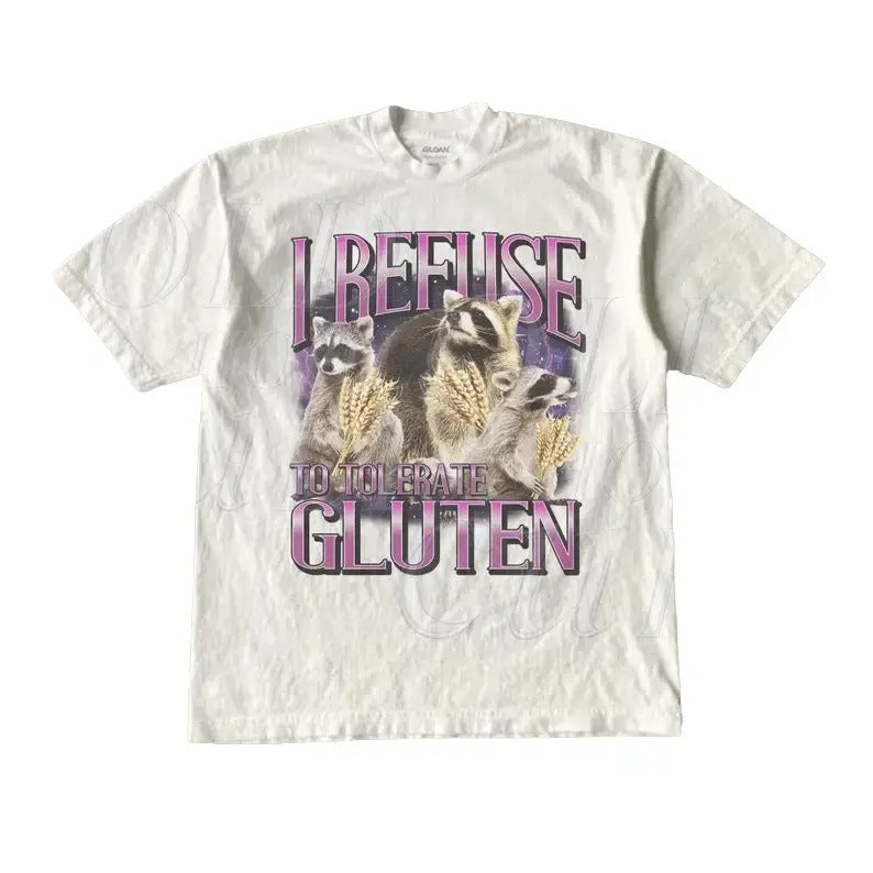 I Refuse Tolerate Gluten Funny Retro Raccoon Shirt Funny Meme Vintage Cotton Gluten Shirt Top T-Shirts, Hoodie, Sweatshirt - T-Shirt, Sweatshirt, Hoodie
