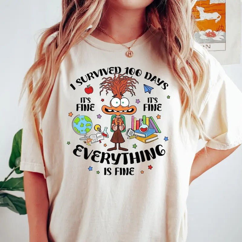 I Survived 100 Days Shirt 'S Fine I'M Fine Everything Is Fine Shirt 100 Days School Shirt School Shirt Teacher Shirt Back School T-Shirts, Hoodie, Sweatshirt - T-Shirt, Sweatshirt, Hoodie