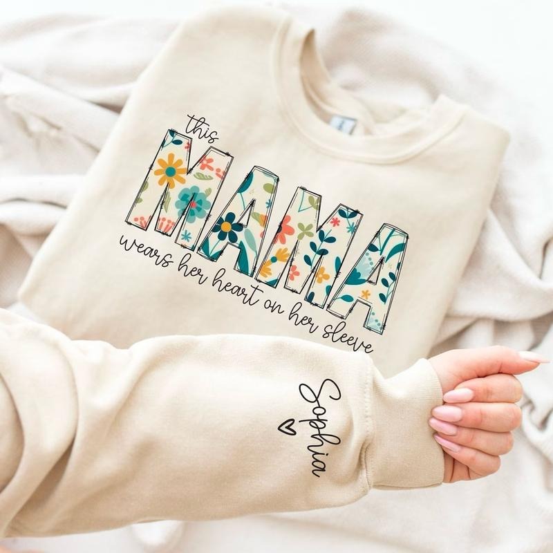 I My Heart My Sleeve Shirt Mama Name Sleeve Personalized Mom T-Shirts, Hoodie, Sweatshirt - T-Shirt, Sweatshirt, Hoodie