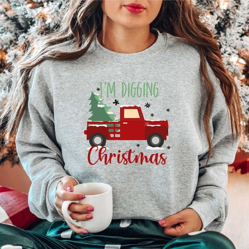 I'M Digging Red Truck Xmas Celebration Tractor Tree Long Sleeve T-Shirts, Hoodie, Sweatshirt - T-Shirt, Sweatshirt, Hoodie