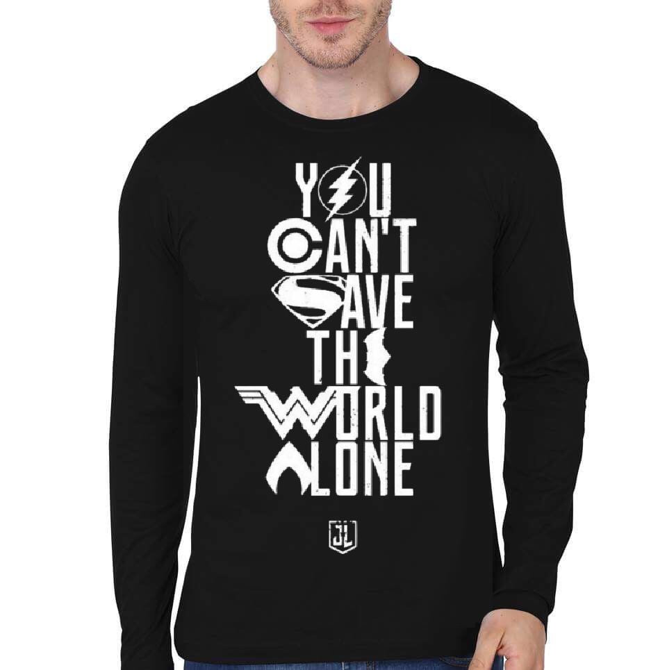 You CanT Save World Alone Justice League Black Full Sleeve T-Shirts, Hoodie, Sweatshirt - T-Shirt, Sweatshirt, Hoodie