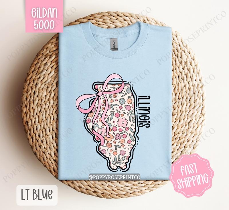 Illinois Gildan Cute Illinois State Shirt Illinois Floral Bow T-Shirts, Hoodie, Sweatshirt - T-Shirt, Sweatshirt, Hoodie