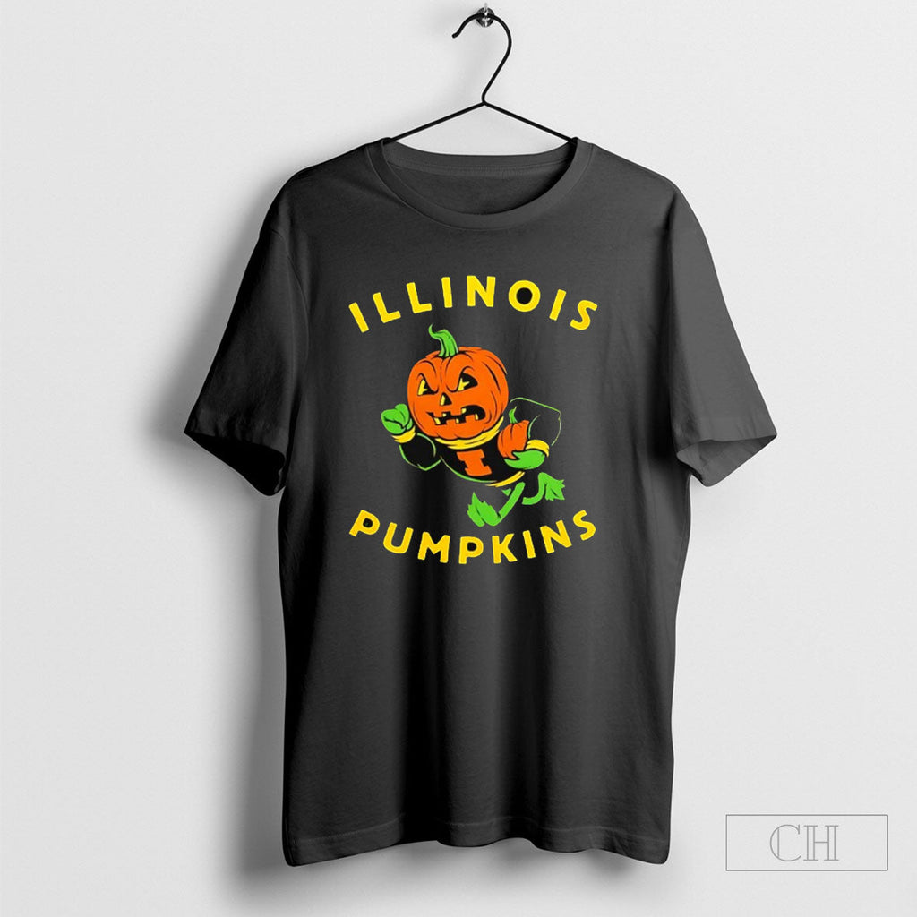 Illinois Pumpkins Halloween Illinois Fighting Illini Mascot Unisex T-shirt, Sweatshirt, Hoodie, Long Sleeve Tee - T-Shirt, Sweatshirt, Hoodie