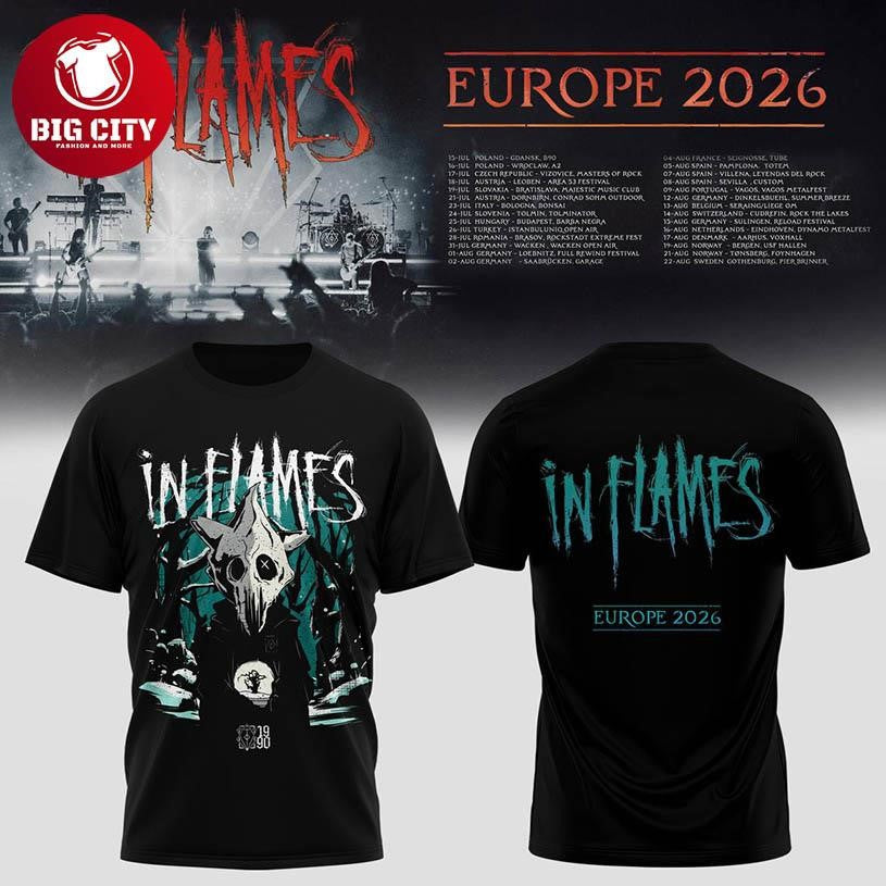 In Flames European Summer Tour 2026 Celebrate Two Sided Shirt Unisex T-shirt, Sweatshirt, Hoodie, Long Sleeve Tee - T-Shirt, Sweatshirt, Hoodie