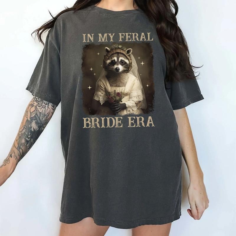 My Feral Bride Era Shirt Comfort Colors Feral Raccoon Bride Era Retro Funny Bride Raccoon Bride Bridal Meme Bride Be Casual Womenswear Tops Soft Cozy Fabric T-Shirts, Hoodie, Sweatshirt - T-Shirt, Sweatshirt, Hoodie