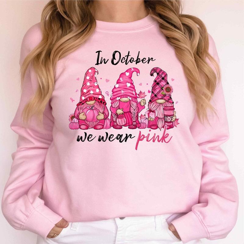 October We Pink Cute Gnomes Breast Cancer Awareness Month Support Breast Cancer T-Shirts, Hoodie, Sweatshirt - T-Shirt, Sweatshirt, Hoodie