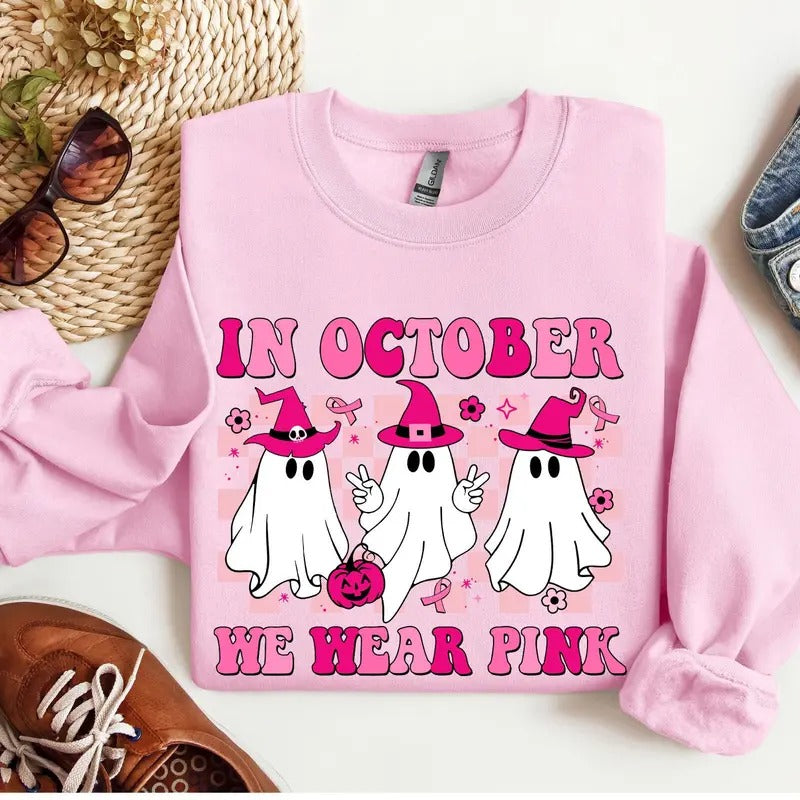 October We Pink Wizard Ghosts Breast Cancer Awareness Halloween Support Breast Cancer Support T-Shirts, Hoodie, Sweatshirt - T-Shirt, Sweatshirt, Hoodie