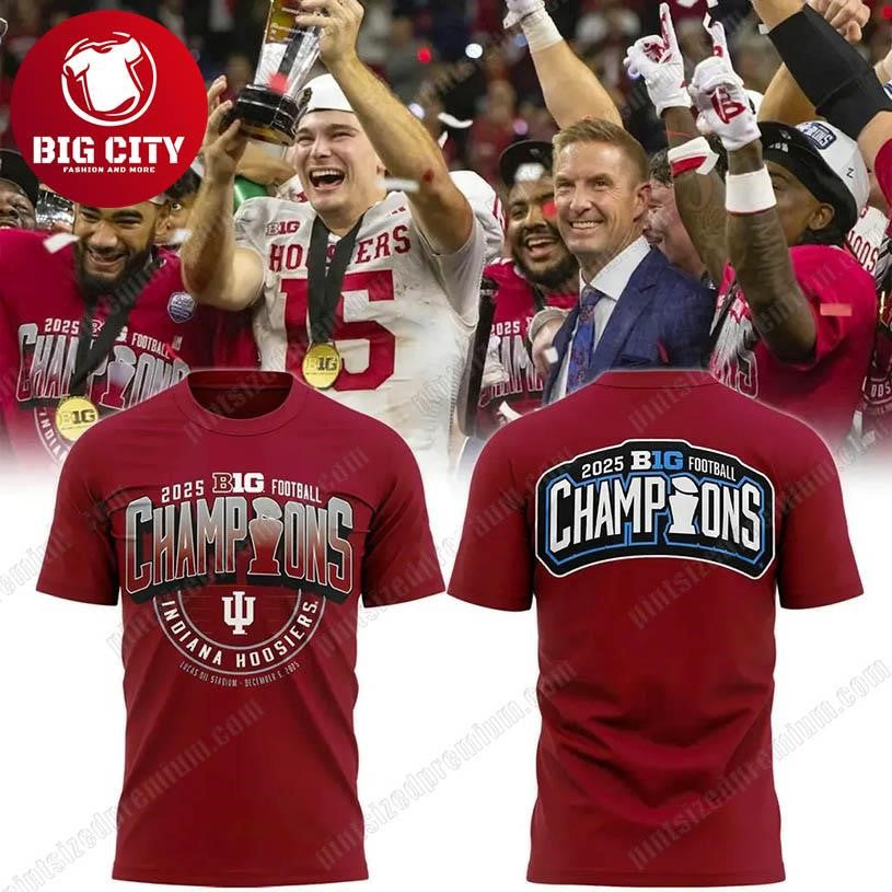 Indiana Football Big Ten Champions 2025 Two Sided Shirt Unisex T-shirt, Sweatshirt, Hoodie, Long Sleeve Tee - T-Shirt, Sweatshirt, Hoodie
