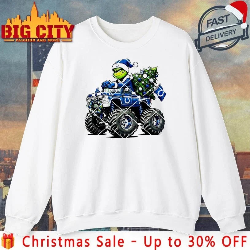 Indianapolis Colts Grinch Christmas Monster Truck shirt Unisex T-shirt, Sweatshirt, Hoodie, Long Sleeve Tee - T-Shirt, Sweatshirt, Hoodie