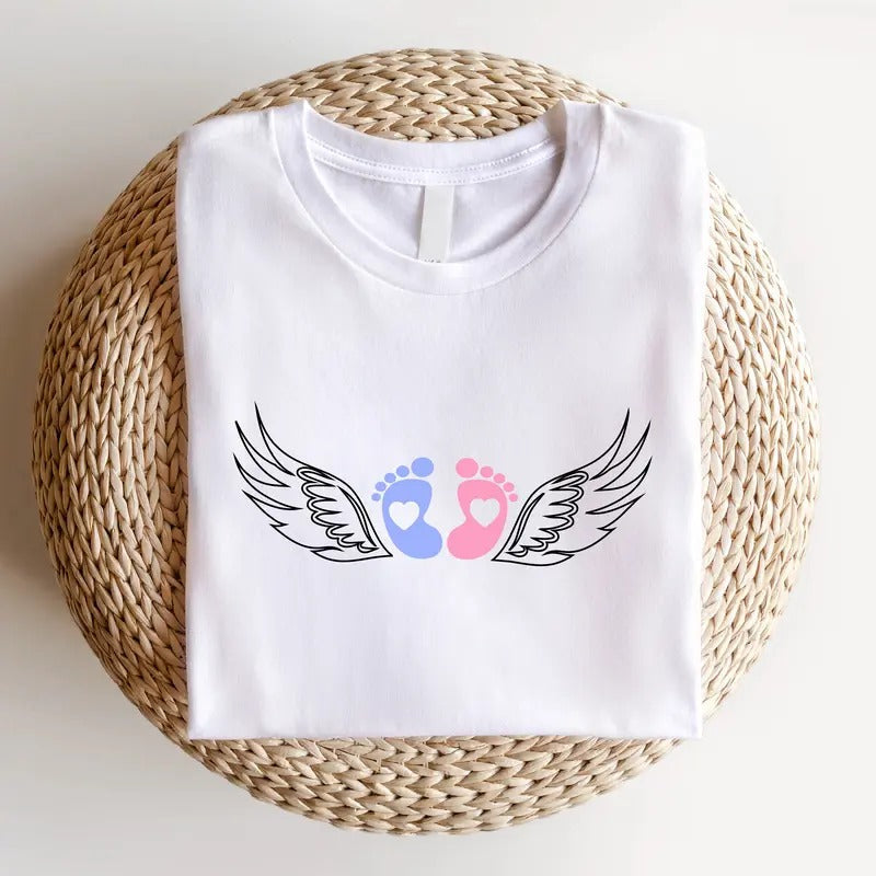 Loss Awareness Shirt Baby Loss Support Pregnancy Loss Shirt Miscarriage Short Sleeve Mom Baby Foot Print Angel Wings Remembrance T-Shirts, Hoodie, Sweatshirt - T-Shirt, Sweatshirt, Hoodie