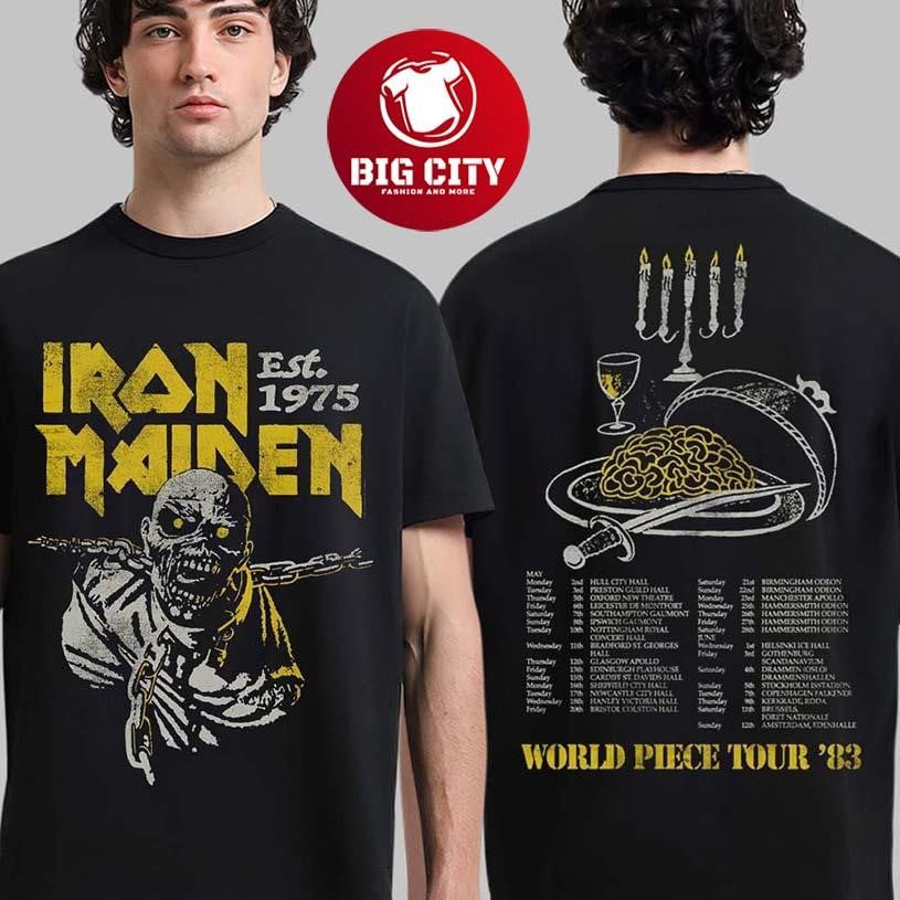 Iron Maiden 50 Anniversary World Piece World Tour 1983 Vintage Two Sided Shirt Unisex T-shirt, Sweatshirt, Hoodie, Long Sleeve Tee - T-Shirt, Sweatshirt, Hoodie