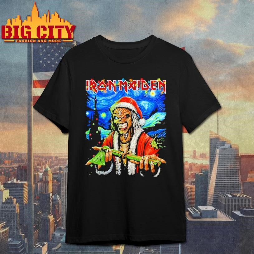 Iron Maiden Eddie Christmas Santa Shirt 2025 Starry Night Holiday Metal Shirt Unisex T-shirt, Sweatshirt, Hoodie, Long Sleeve Tee - T-Shirt, Sweatshirt, Hoodie
