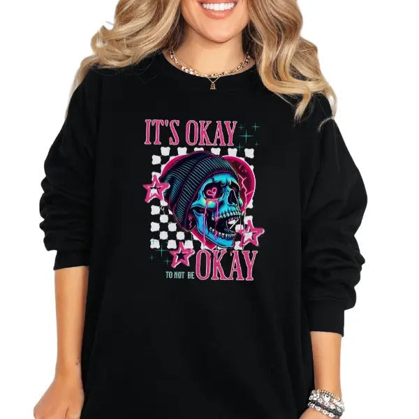 ''S Okay Not Be Okay' Punk Alt Grunge Goth Skeleton Casual T-Shirts, Hoodie, Sweatshirt - T-Shirt, Sweatshirt, Hoodie