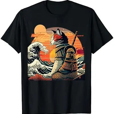 Japanese Retro Samurai Cat Great Wave T-Shirts, Hoodie, Sweatshirt - T-Shirt, Sweatshirt, Hoodie