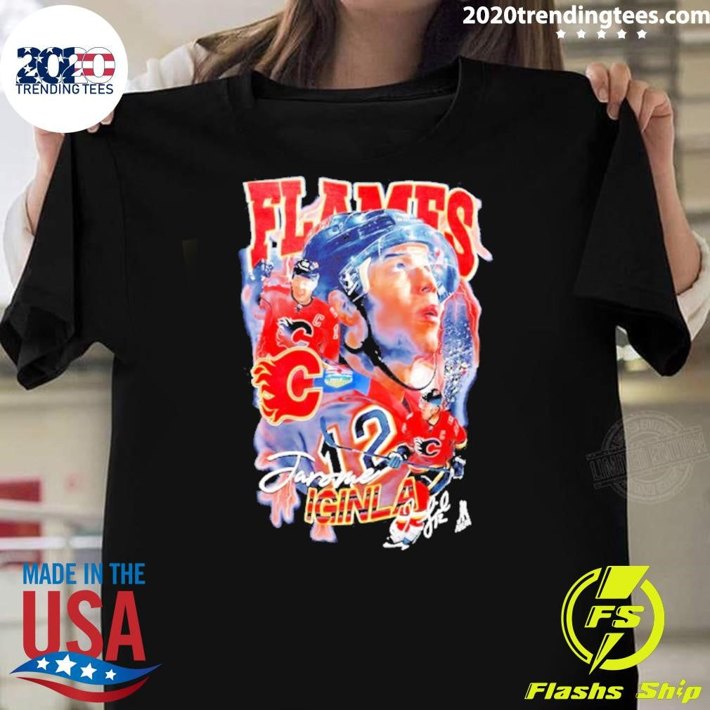 Jarome Iginla Calgary Flames Bootleg Signature Shirt Unisex T-shirt, Sweatshirt, Hoodie, Long Sleeve Tee - T-Shirt, Sweatshirt, Hoodie