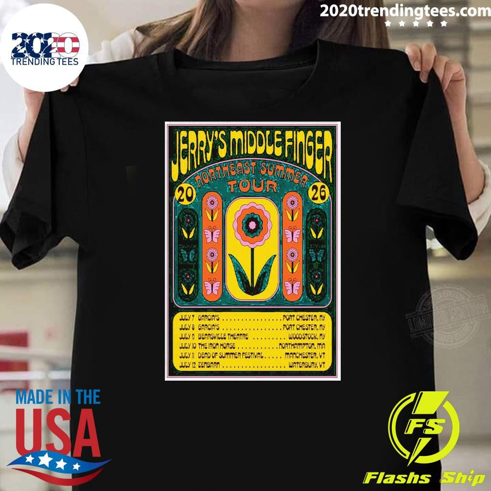 Jerrys Middle Finger Northeast Summer Tour 2026 Shirt Unisex T-shirt, Sweatshirt, Hoodie, Long Sleeve Tee - T-Shirt, Sweatshirt, Hoodie