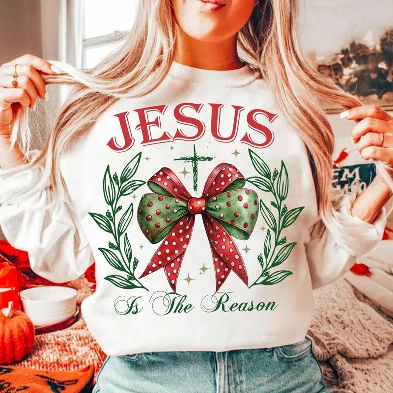 Jesus Is Reason Season Coquette Bow Jesus Cotton T-Shirts, Hoodie, Sweatshirt - T-Shirt, Sweatshirt, Hoodie