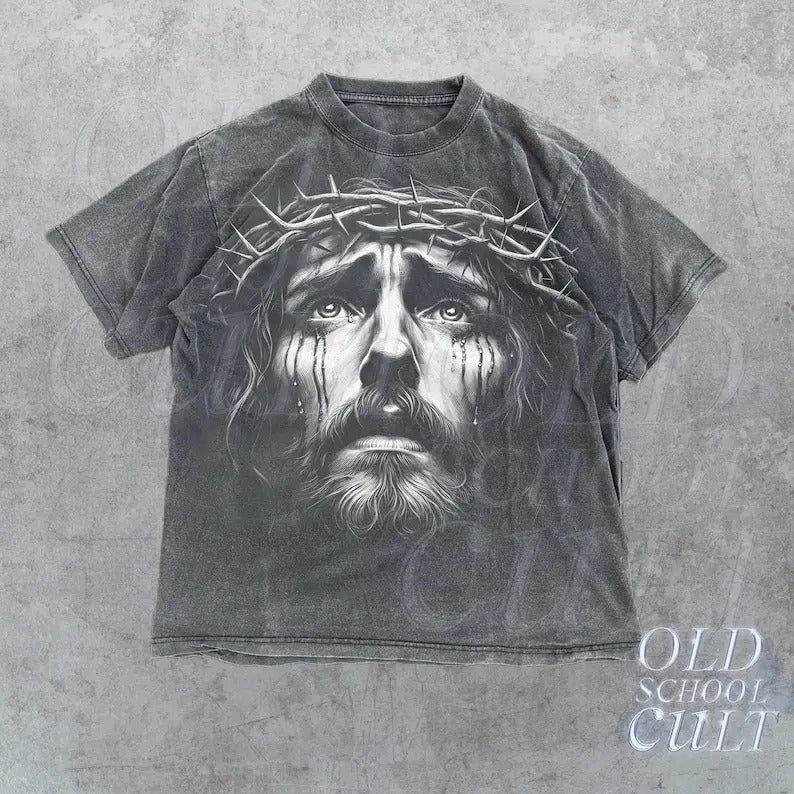 Jesus Portrait Cry Vintage 90s Shirt Retro Faith Jesus Y2k Shirt Christian Shirt Retro Halftone Bible Top T-Shirts, Hoodie, Sweatshirt - T-Shirt, Sweatshirt, Hoodie