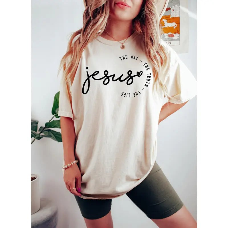Jesus Way Truth Life Shirt Christian Shirt Retro Christian Jesus Christian Cotton Top T-Shirts, Hoodie, Sweatshirt - T-Shirt, Sweatshirt, Hoodie