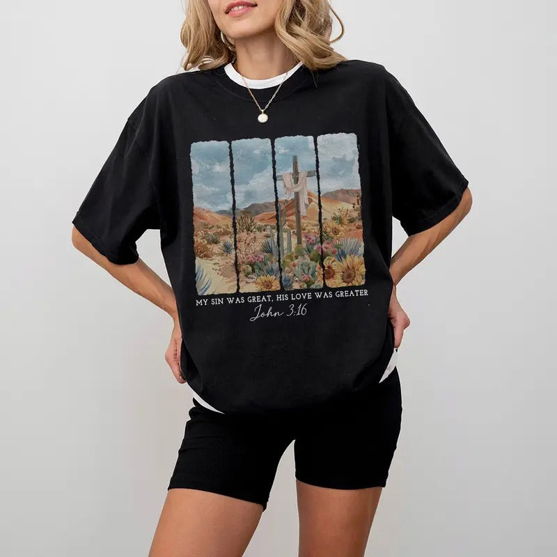 John 3:16 Easter Shirt Christian Faith His Love Was Greater Religious Easter Cross Desert Floral Shirt T-Shirts, Hoodie, Sweatshirt - T-Shirt, Sweatshirt, Hoodie