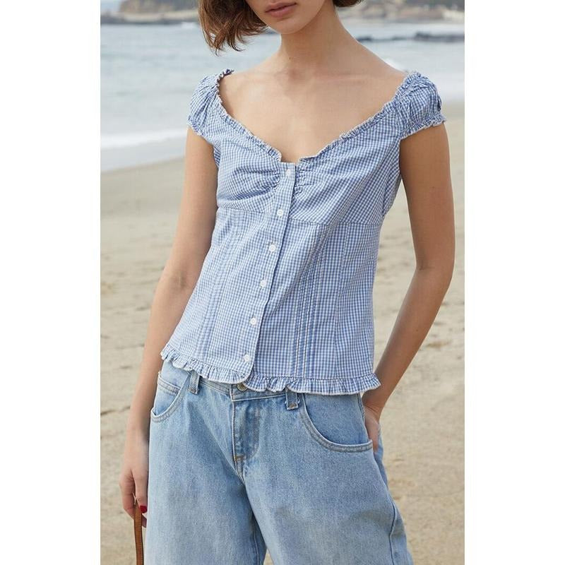John Galt Blue & White Gingham Elara Top T-Shirts, Hoodie, Sweatshirt - T-Shirt, Sweatshirt, Hoodie