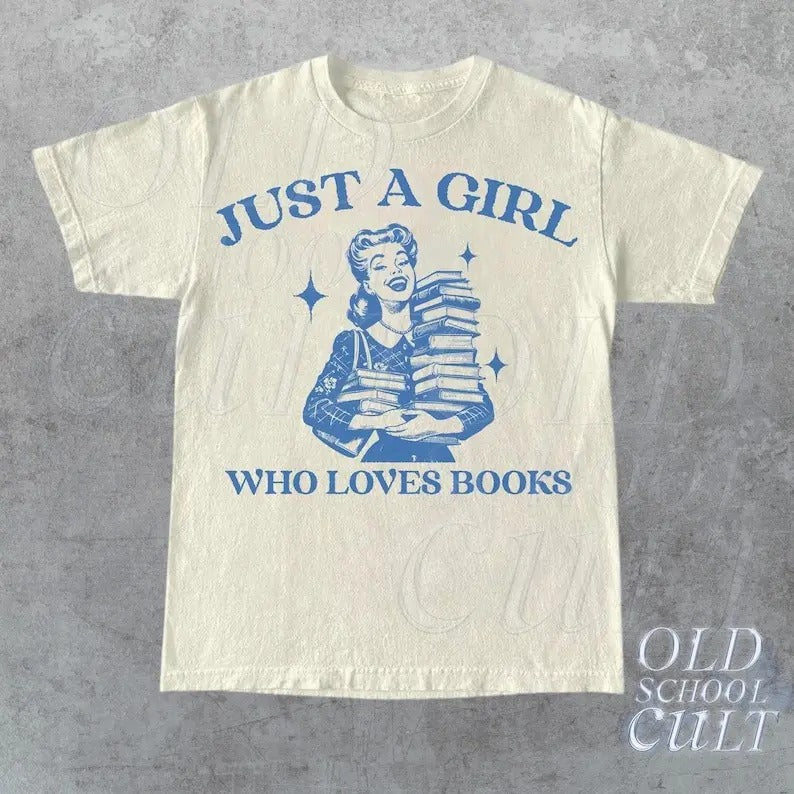 Just Girl Who Loves Books Retro Vintage 90s Reading Nostalgia Relaxed Cotton T-Shirts, Hoodie, Sweatshirt - T-Shirt, Sweatshirt, Hoodie