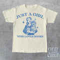 Just Girl Who Loves Books Retro Vintage 90s Reading Nostalgia Relaxed Cotton T-Shirts, Hoodie, Sweatshirt - T-Shirt, Sweatshirt, Hoodie