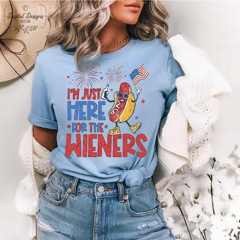 Just Here Wieners Shirt 4th July Shirt Funny Independence Day Retro America Patriotic Weenies T-Shirts, Hoodie, Sweatshirt - T-Shirt, Sweatshirt, Hoodie